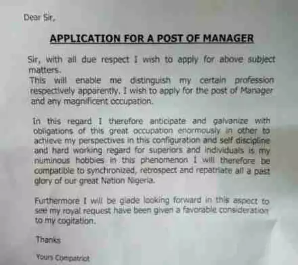 See The Letter Of Application A Female Graduate Sent To A Company In Abuja